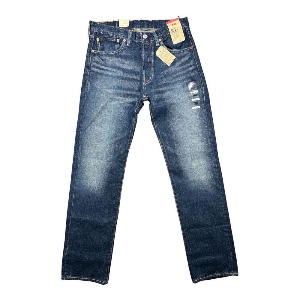NWT Levi 501 Men’s Jeans Button Fly Straigh Leg Dark Wash 31x32